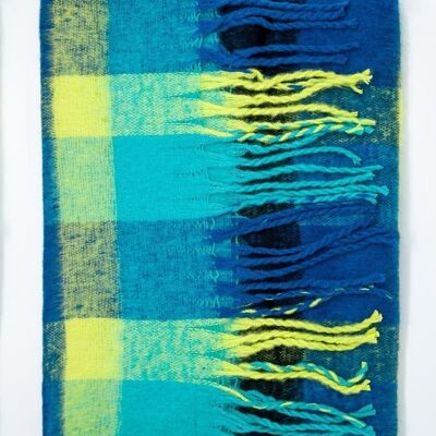 Bufanda cepillada con flecos a cuadros azules