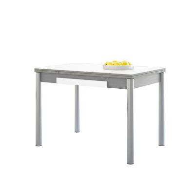 Mesa de Cocina con Alas Blanco, patas redondas, 90x50cm (cristal)