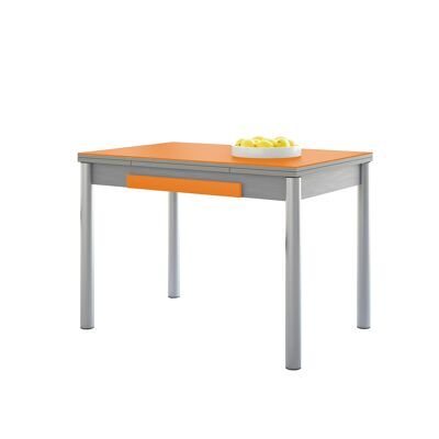 Tavolo da cucina con ali arancioni, gambe tonde, 90x50cm (vetro)