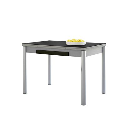 Tavolo da cucina con ali nere, gambe tonde, 90x50cm (vetro)