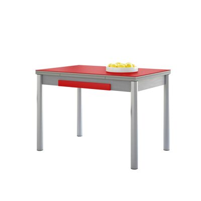 Tavolo da cucina alato rosso, gambe tonde, 100x60cm (vetro)
