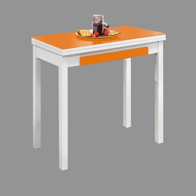 Mesa libro en metal blanco para cocinas Cristal Naranja 80x40 cms