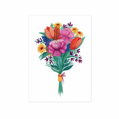Postcard, bouquet of flowers, colorful