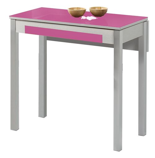 Buy wholesale KITCHEN TABLE 660 EXT.90X50 1 DROP WING WITH ALUMINUM DRAWER  T-GLASS FUCHSIA