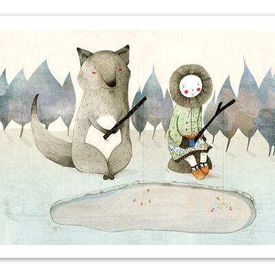 Kunstplakat - Das kleine Inuit-Mädchen und der Wolf - Judith Loske W18585
