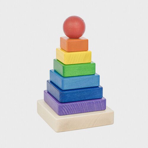 Wooden Stacking Tower Toy - 8 Rainbow Square Blocks Montessori