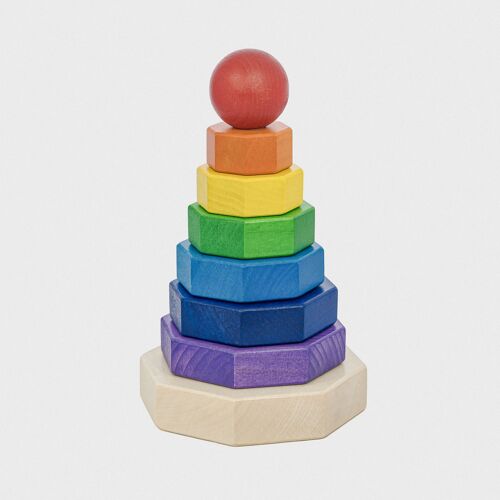 Wooden Stacking Tower Toy - 8 Rainbow Octagon Blocks Montessori