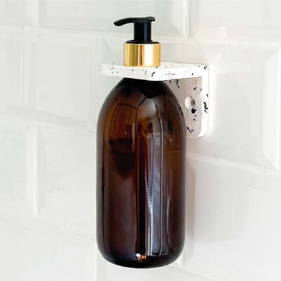 Caja porta jabón de pared reciclada + botella dispensadora de jabón dorada de 500ml en bureta de vidrio ámbar - Elementary Box