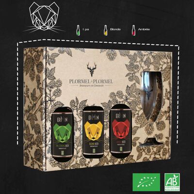 Coffret cadeau de bières de dégustation IPA BLONDE AMBRE + 1 VERRE A PIED