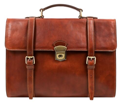 Brown Leather Belted Briefcase, Convertible Backpack - The Glass Menagerie