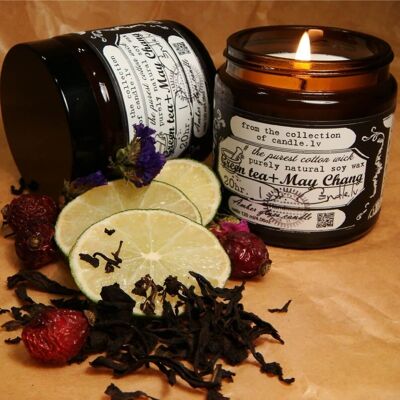 Glass Soy Wax Candle, 120ml - Scented Green Tea and May Chang