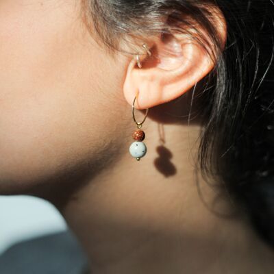 Mini hoops mashan jade&goldstone (spotted white&glittery orange)  silver plated