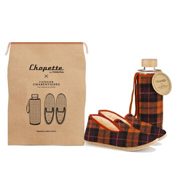 Craft box in orange tartan colour: 1 Chopette glass gourd + 1 pair of Charentaise slippers - Sizes series 1 6
