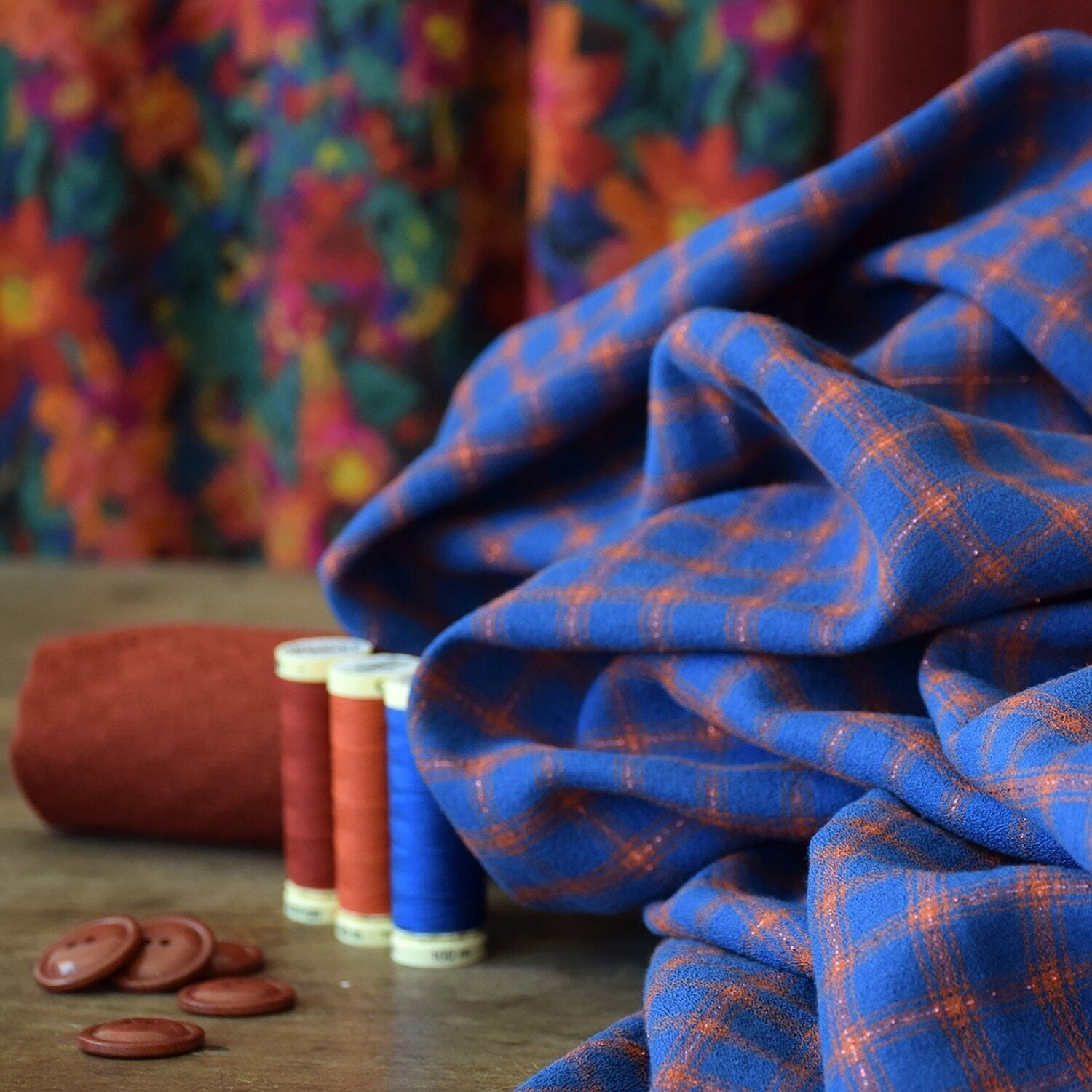 Tessuto a quadri lucido - blu