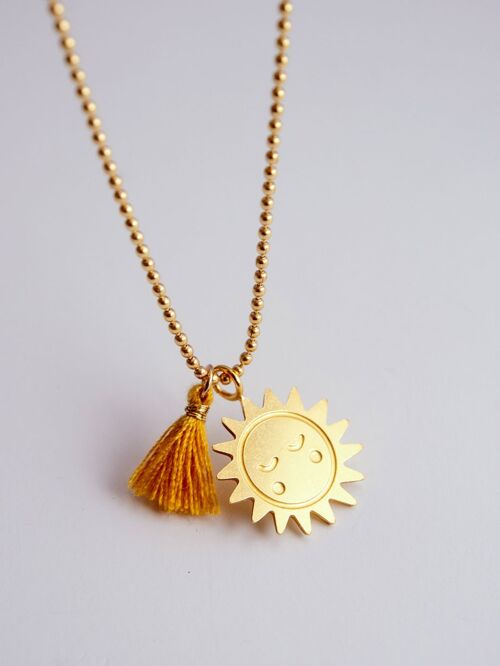 Collier Pendentif Soleil x Pompon moutarde