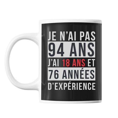 Mug 94 Ans Expérience Noir
