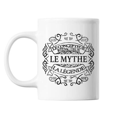 Der Mythos die weiße Designer-Werbetexter-Tasse der Legende