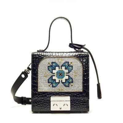 ERATO BAG - BLUE FLOWER PATTERN ON A SILVER BACKGROUND
