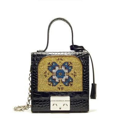 ERATO BAG - BLUE FLOWER PATTERN ON A GOLDEN BACKGROUND