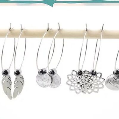 set of 5 hoop earrings in silver stainless steel and hematite beads