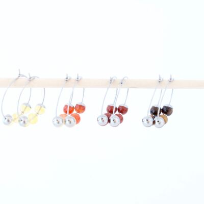 Set of 4 hoop earrings in stainless steel and natural stones tiger eye, citrine, carnelian, red jasper