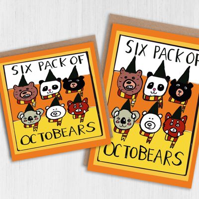 Cute October birthday card: Six pack of Octobears