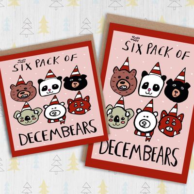 Cute Christmas, holidays card: Six pack of Decembears