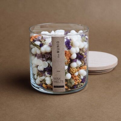 Wild flowers soy wax melts in a glass votive