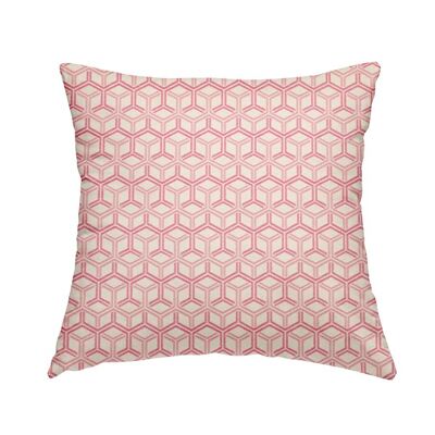 Chenille Fabric Geometric 3D Cube Raspberry Pink Pattern Cushions Piped Finish Handmade To Order