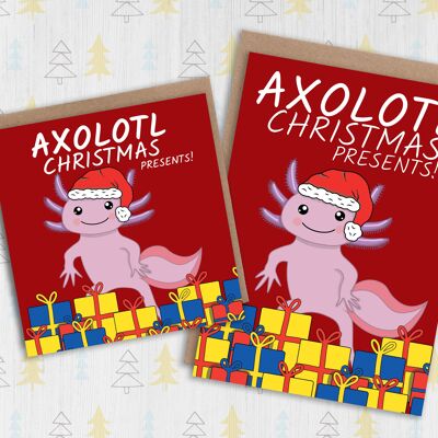 Axolotl Christmas presents card for child, kid, children