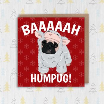 Carte de Noël drôle de carlin : Baaaaah Humpug 2