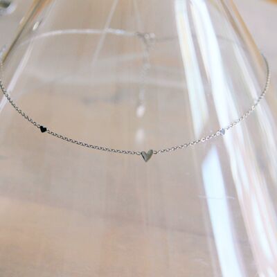 FW269 - Stainless steel fine necklace with 3 mini hearts - silver