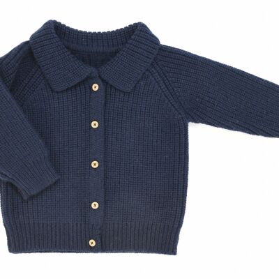 Léonore navy blue knit jacket 100% wool