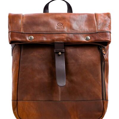 Tan Leather Roll-Top Backpack - The Secret History