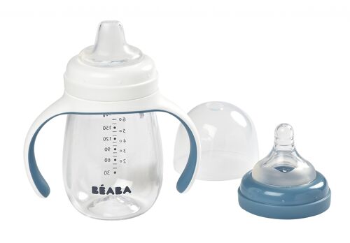 BEABA, Biberon d'apprentissage 2 en 1 210 ml - windy blue