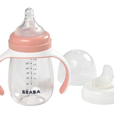 BEABA, Biberon d'apprentissage 2 en 1 210 ml - old pink