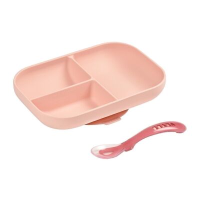 BEABA, set de comida de silicona de 2 piezas con compartimentos - rosa