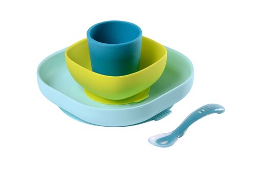 BEABA, Coffret repas silicone 4 pièces - blue