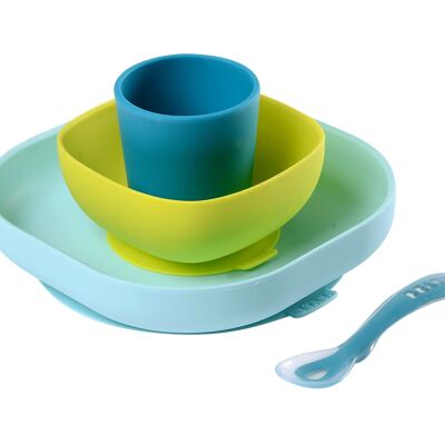 BEABA, Coffret repas silicone 4 pièces - blue