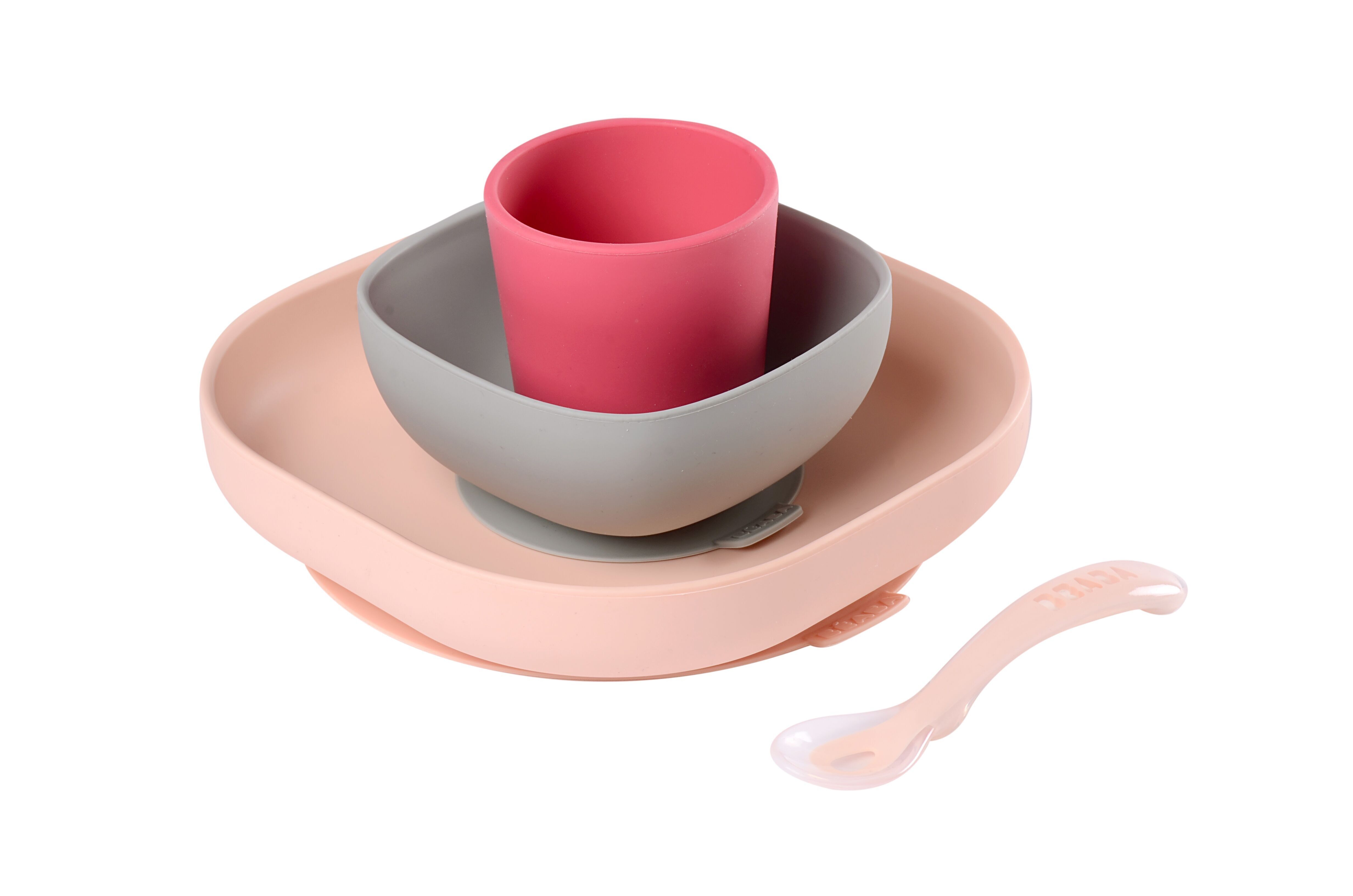 BEABA, contenitore per pasti in silicone da 4 pezzi - rosa