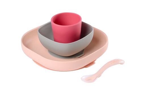 BEABA, Coffret repas silicone 4 pièces - pink