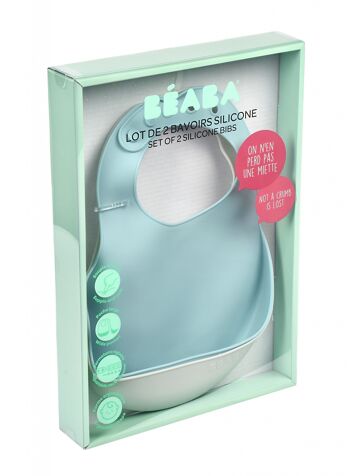 BEABA, Lot de 2 bavoirs silicone light mist/airy green 6