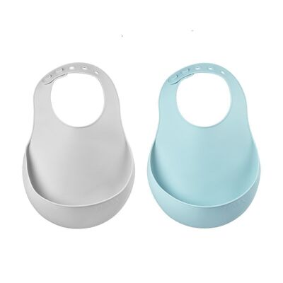 BEABA, Set of 2 silicone bibs light mist/airy green