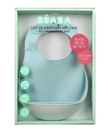 BEABA, Lot de 2 bavoirs silicone light mist/airy green 2