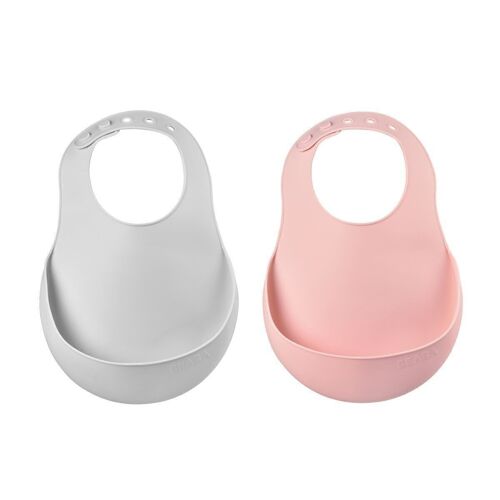 BEABA, Lot de 2 bavoirs silicone light mist/old pink