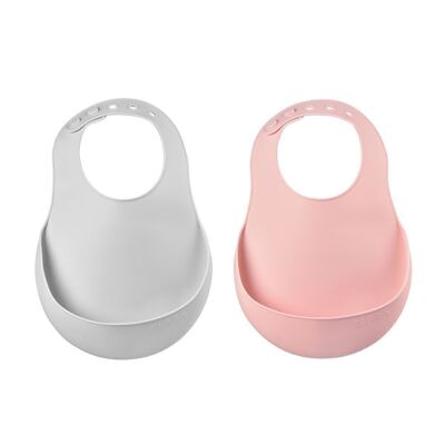 BEABA, Lot de 2 bavoirs silicone light mist/old pink
