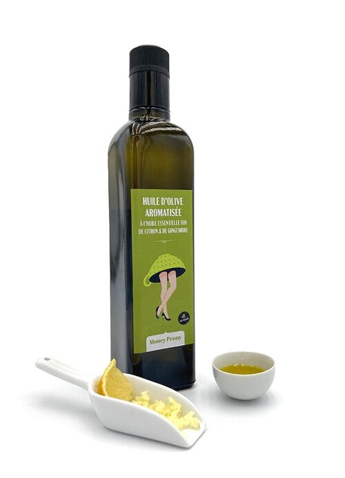 Huile d'olive à l'huile essentielle Bio de citron et de gingembre (500 ml)