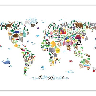 Art-Poster - Mapa del mundo animal - Michael Tompsett