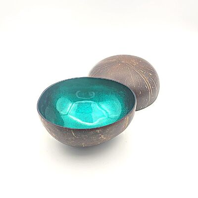 Cuenco de coco pintado metalizado esmeralda