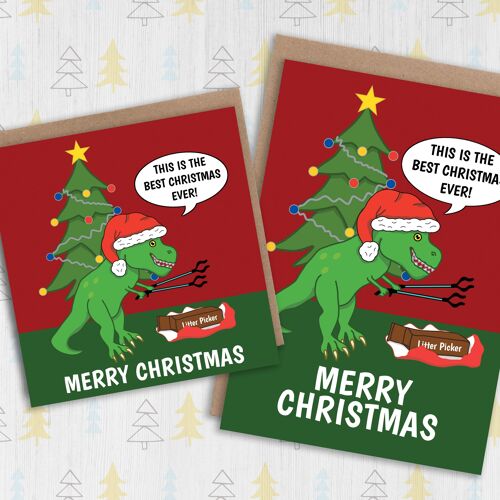 Funny dinosaur, T-Rex Christmas card: Best Christmas ever